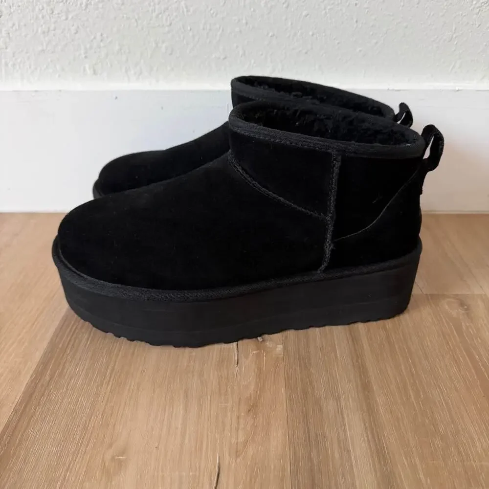 Women's UGG Classic Ultra Mini Platform Boots Black Size 10